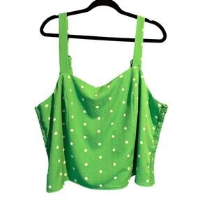 Old Navy Size XXL Crop Tank Blouse Polka Dots Smocked Back Green Retro Fairy